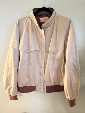 LIZ MOODY Vintage Women's Bomber Jacket Tan Brown Zip Away Hood Size 18.5 XL